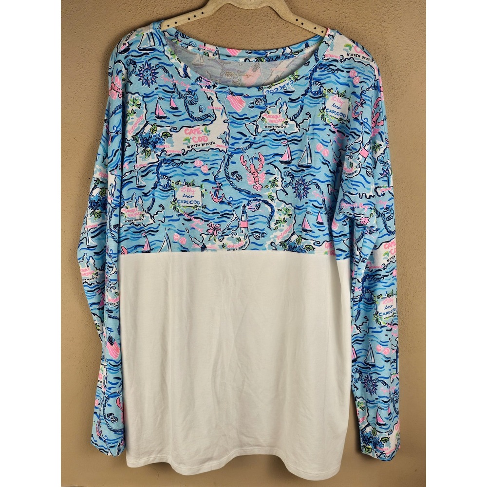 Lilly Pulitzer Womens Bali Blue Lilly Loves Cape Cod Finn Long Sleeve Top Medium